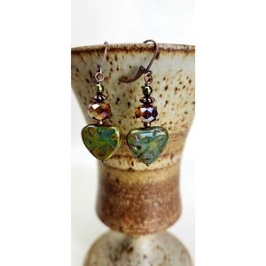 Earthy Green‎ Triangle Earrings, Handmade